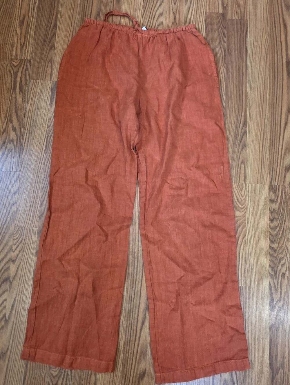 Hari Casuals Pants Women's M Orange Linen Elastic Waist Relaxed Drawstring USA
